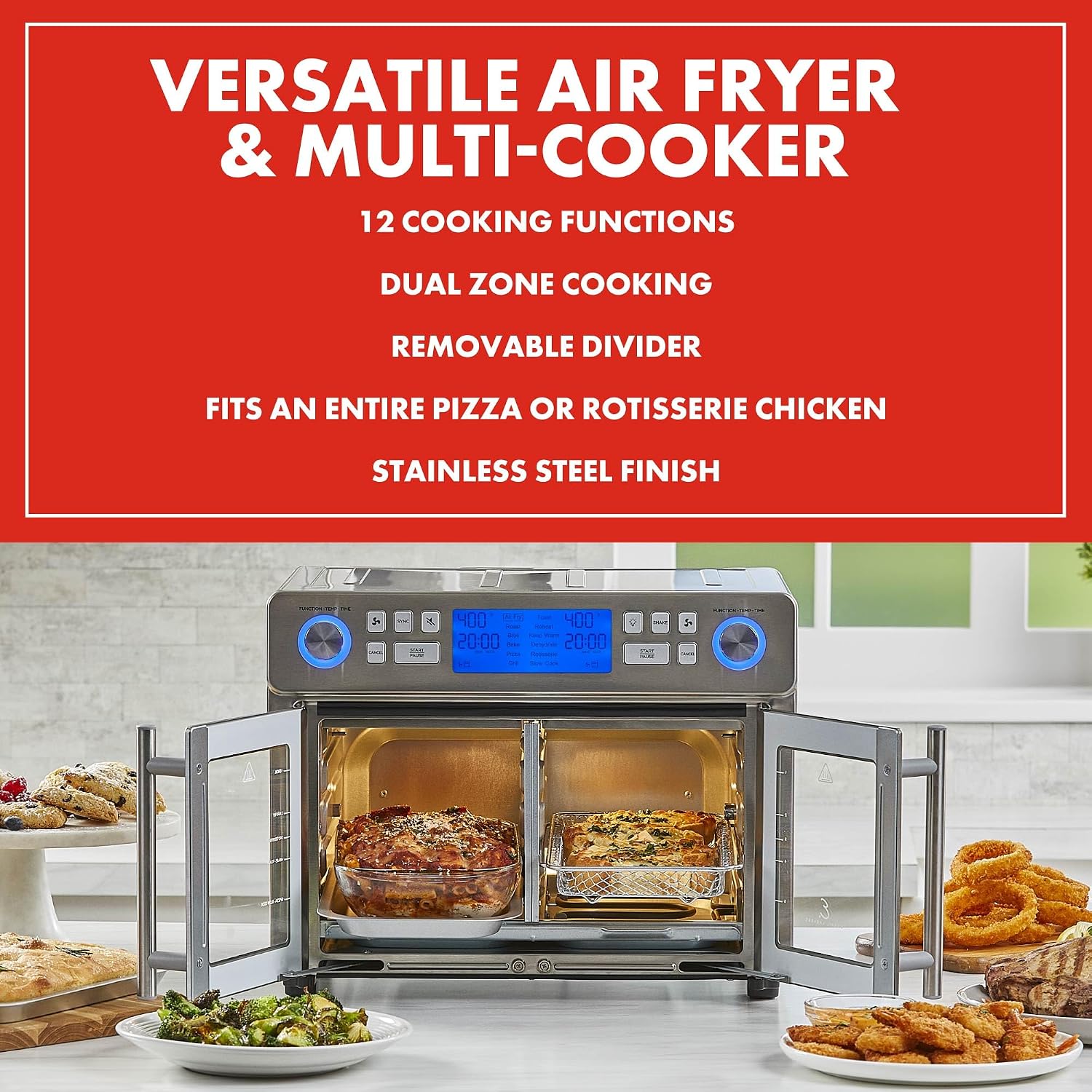 Emeril Lagasse Dual Zone 360 Air Fryer Oven Combo With French Door, 25 Qt Extra Large, Cook Two Foods In Different Ways, Up To 60% Faster From Frozen To Finish