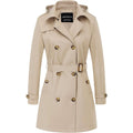 Women'S Trench Coat Double-Breasted Classic Lapel Overcoat Belted Slim Outerwear Coat With Detachable Hood