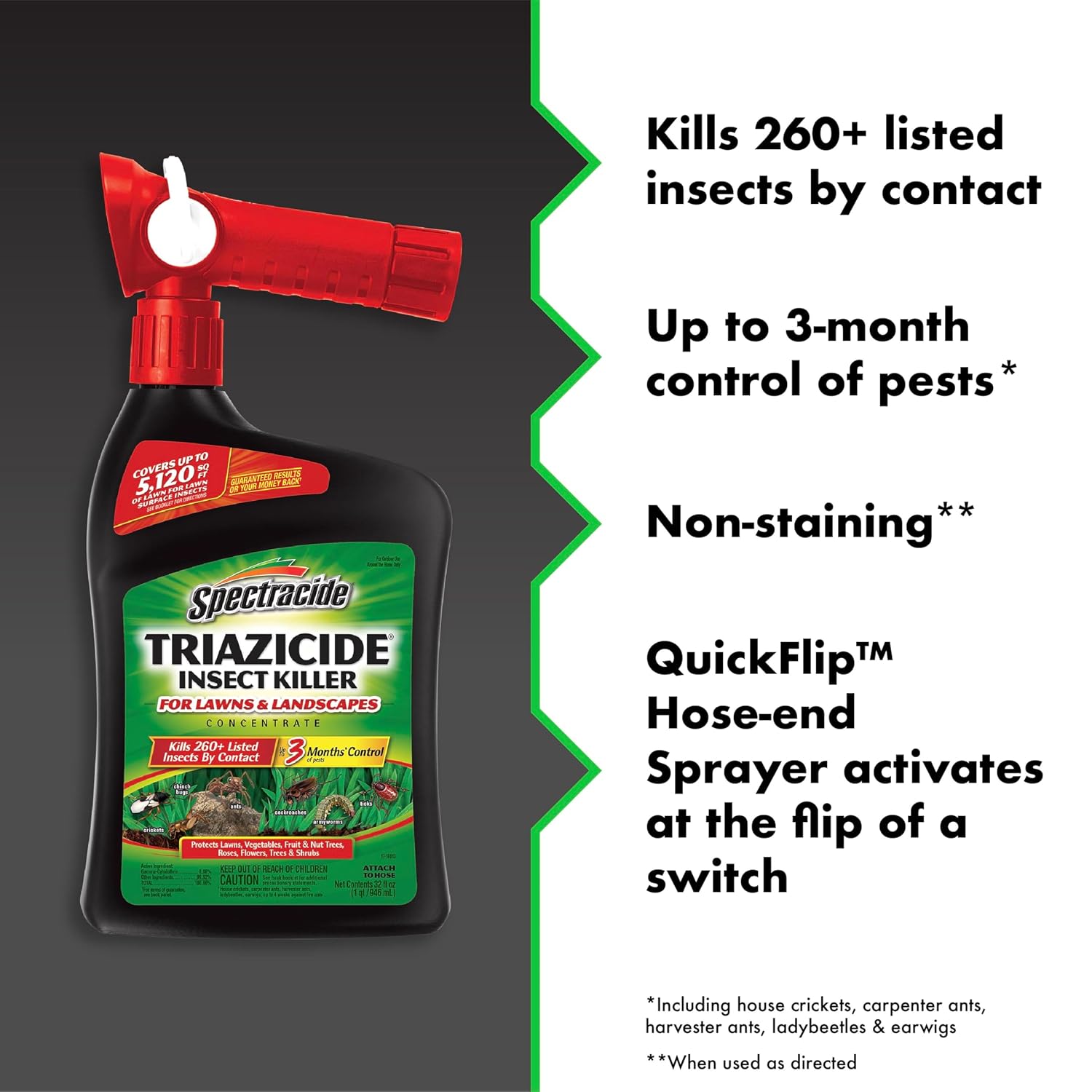 Spectracide Triazicide Insect Killer For Lawns & Landscapes Concentrate (Ready-To-Spray), Protects Lawns, Vegetables, Fruit & Nut Trees, Roses, Flowers & Shrubs, 32 Fl Ounce