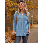 Zeagoo Women Blouses Long Sleeve Shirts Boho Henley V Neck Tops Business Casual Loose Pleated Fashion Clothing