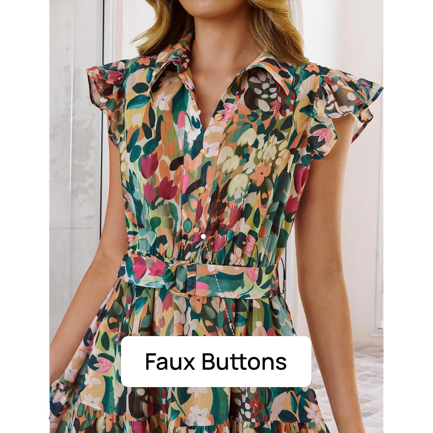 Zesica Women'S Summer Floral Midi Dress 2026 Casual Flutter Short Sleeve Chiffon Button Down Wedding Guest Party Dresses