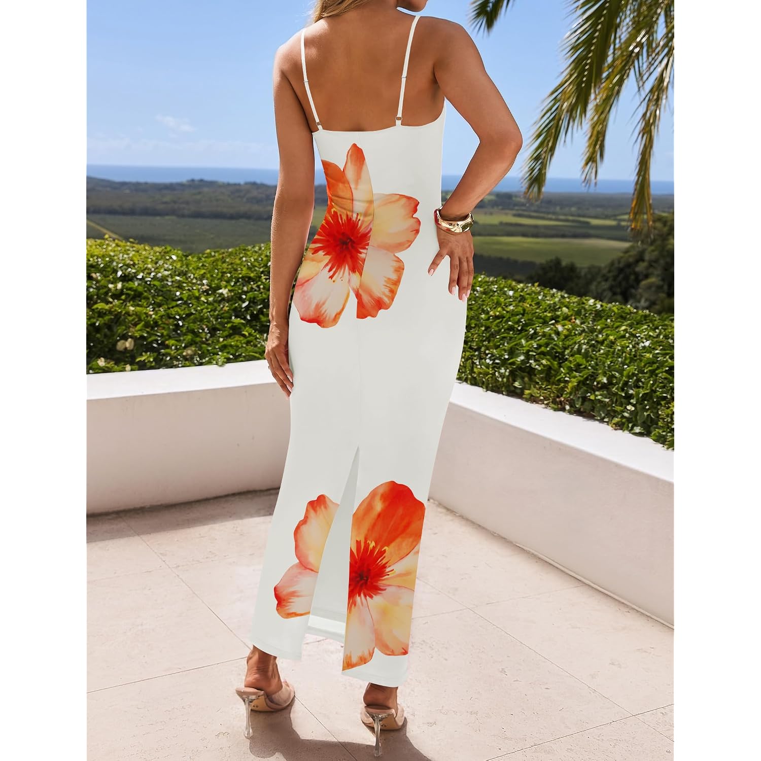 Zesica Women'S Summer Bodycon Maxi Dresses 2026 Sexy Floral Spaghetti Strap Sleeveless Boho Beach Vacaton Long Dresses