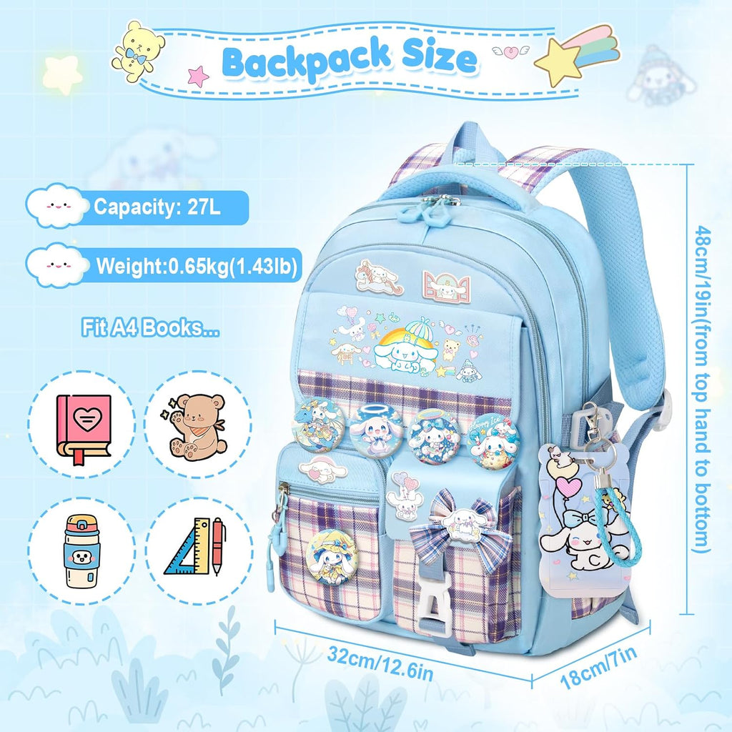 Kieal 16.5/19In School Backpack For Girls With 24Pcs Accessories, Anti-Theft Kids Backpack For Students, New Semester Presents With Pins And Card Holder