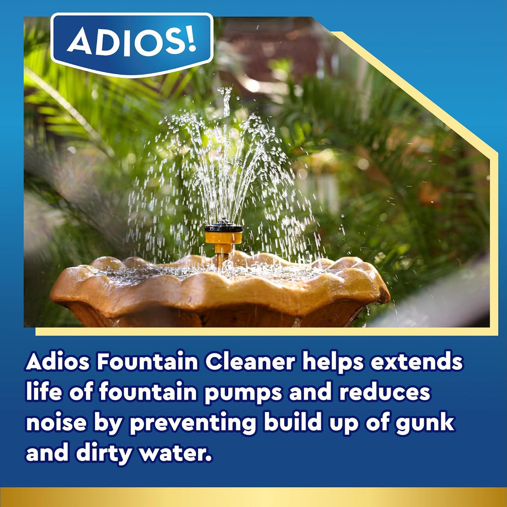 Adios! Fountain Cleaner And Clarifier, Outdoor And Indoor Treatment (16Oz) | Natural And Safe For Birds, Clears And Treats Water, Cleans Waterfalls And Water Features, Approved For Stone And Metal