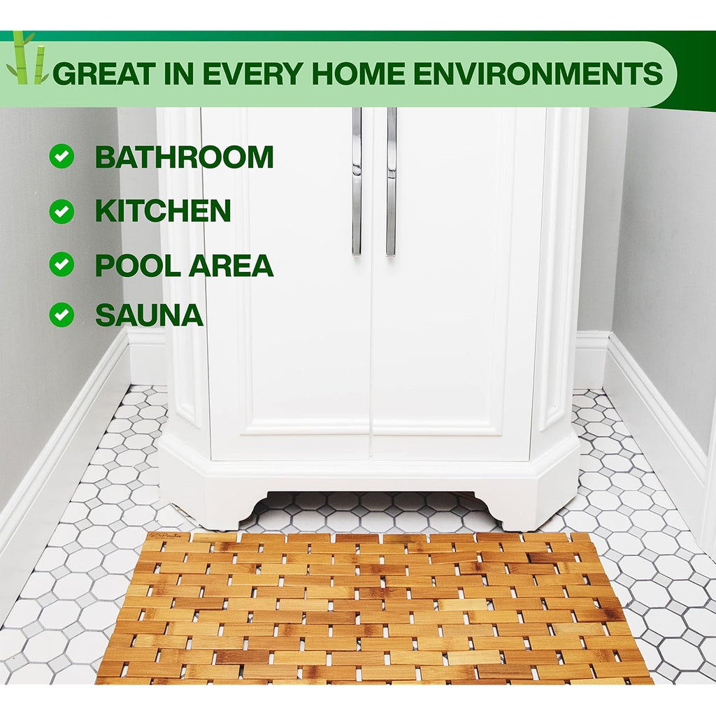 Bamboo Bath Mat - Foldable Wooden Bathmat, 24 X 16 Inches | Accessories For Bathroom Sauna Spa Tub Step And Floor - 24 X 16 X 0.4 Inches [Lxwxh] - Modern Farmhouse Decor Design
