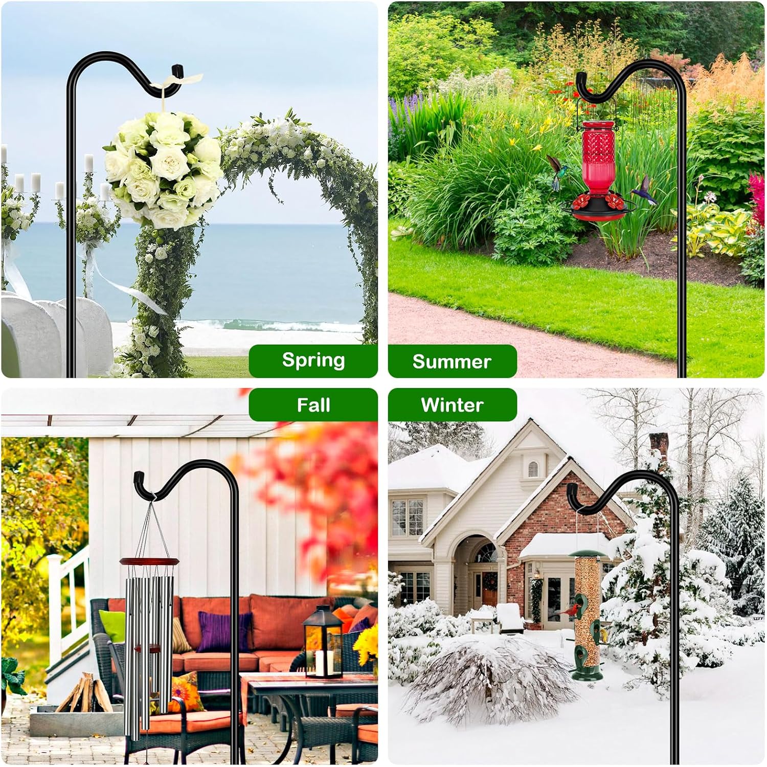 76'' Bird Feeder Pole, Heavy Duty Shepherds Hooks For Outdoor With 7-Prong Base, Adjustable Shepherds Hook For Hummingbird Feeder, Lanterns, Plants, Wedding Decor (1 Pack)