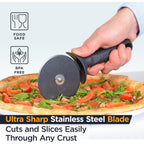 Deiss Lux Heavy Duty Pizza Cutter With Wheel Slicer- Stainless Steel Sharp Smooth Pizza Cutter Wheel With Easy Grip Non-Slip Handle, Dishwasher Safe (Black)