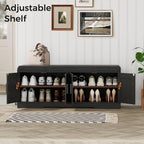 2-Tier Storage Bench, Shoe Bench With Thickened Padded Seat Cushion, Entryway Bench With 4 Doors, Adjustable Shelf, 13.8" D X 45.3" W X 18.5" H, For Entryway, Living Room, Bedroom, Black