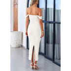 Prettygarden Womens 2026 Summer Off The Shoulder Dress Ruched Bodycon Sleeveless Split Cocktail Party Maxi Dresses