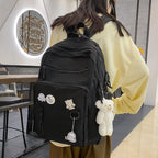 Gaxos Cute Aesthetic Backpack For School Middle Student Travel Pink Backpack Teens Girls Bear Pin Book Bags