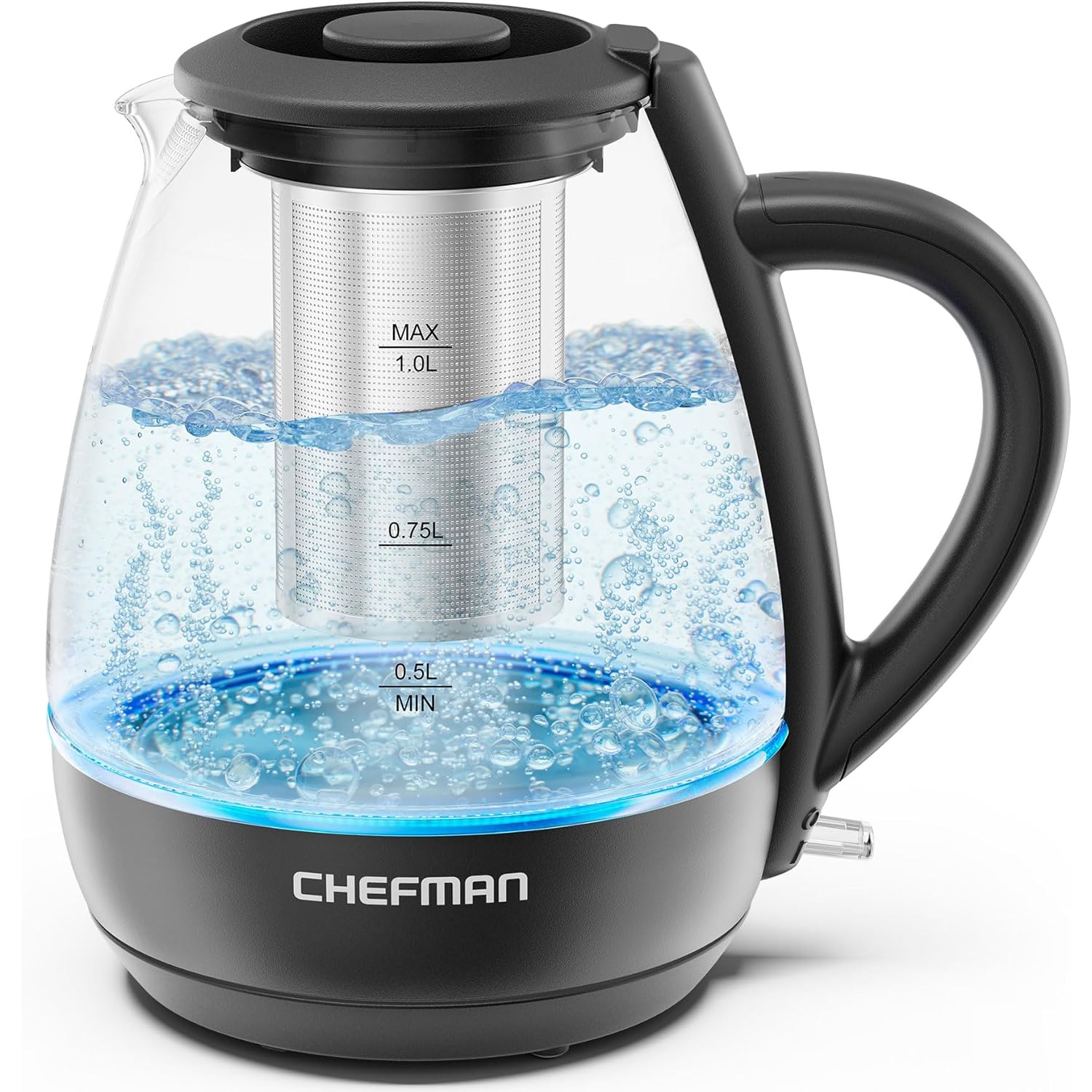 Chefman Electric Kettle with Tea Infuser, Compact 1L (4 Cups), 1500W, Removable Lid for Easy Cleaning, Boil-Dry Protection, Stainless Steel Filter, BPA Free, Auto Shut Off, Small Electric Tea Kettle