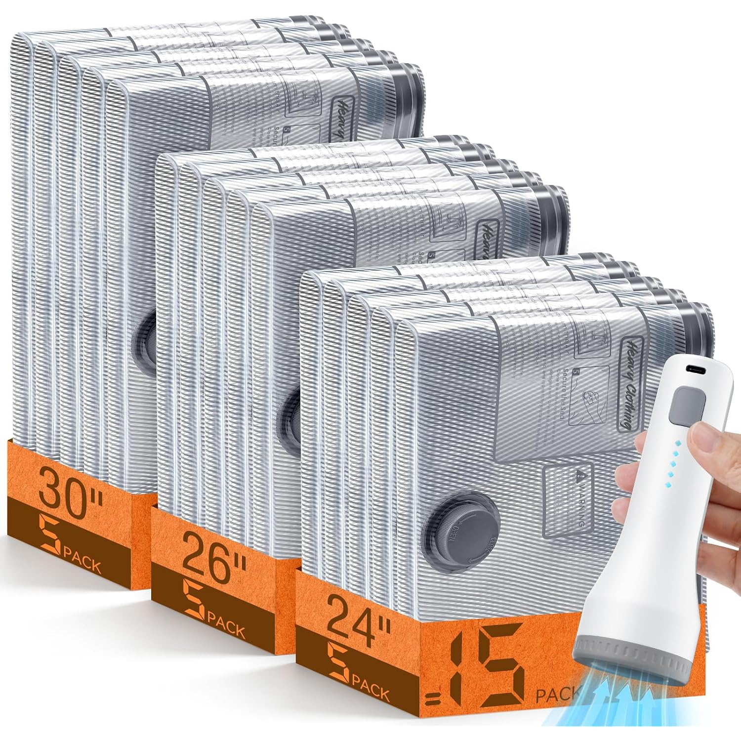 15 Pack Vacuum Storage Bags For Travel With Cordless Pump, Space Saver Bags For Clothes, Compression Packing Bags For Luggage, 15 Combo Size