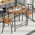 Vecelo 3-Piece Dining Table Set For Kitchen Breakfast Nook, Wood Grain Oval Tabletop And Metal Frame With Built-In Wine Rack, For Small Spaces, Antique Brown & Black