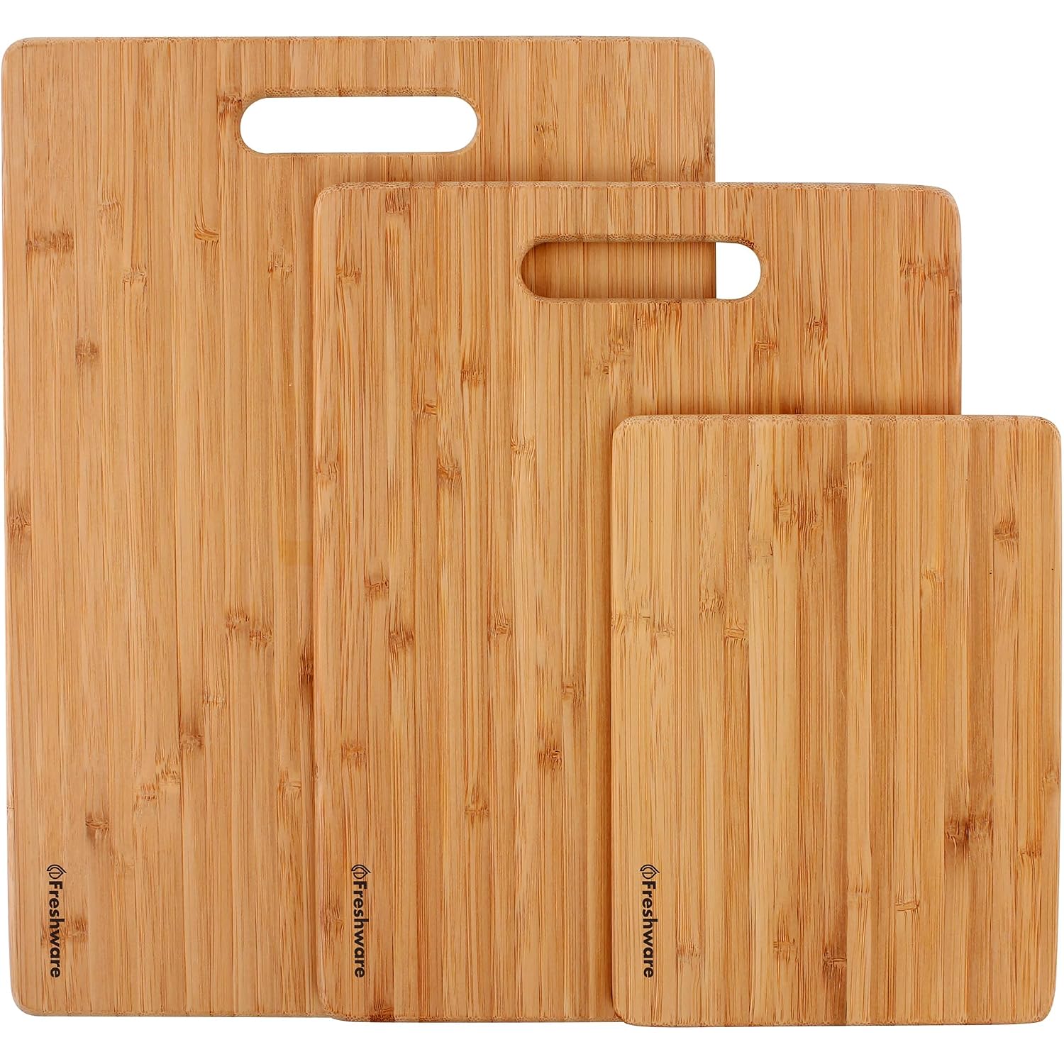Freshware Bamboo Cutting Board Set Of 3, Wooden Cutting Boards For Kitchen, Knife Friendly Food Grade Chopping Board, Lightweight With Hanging Hole For Easy Storage
