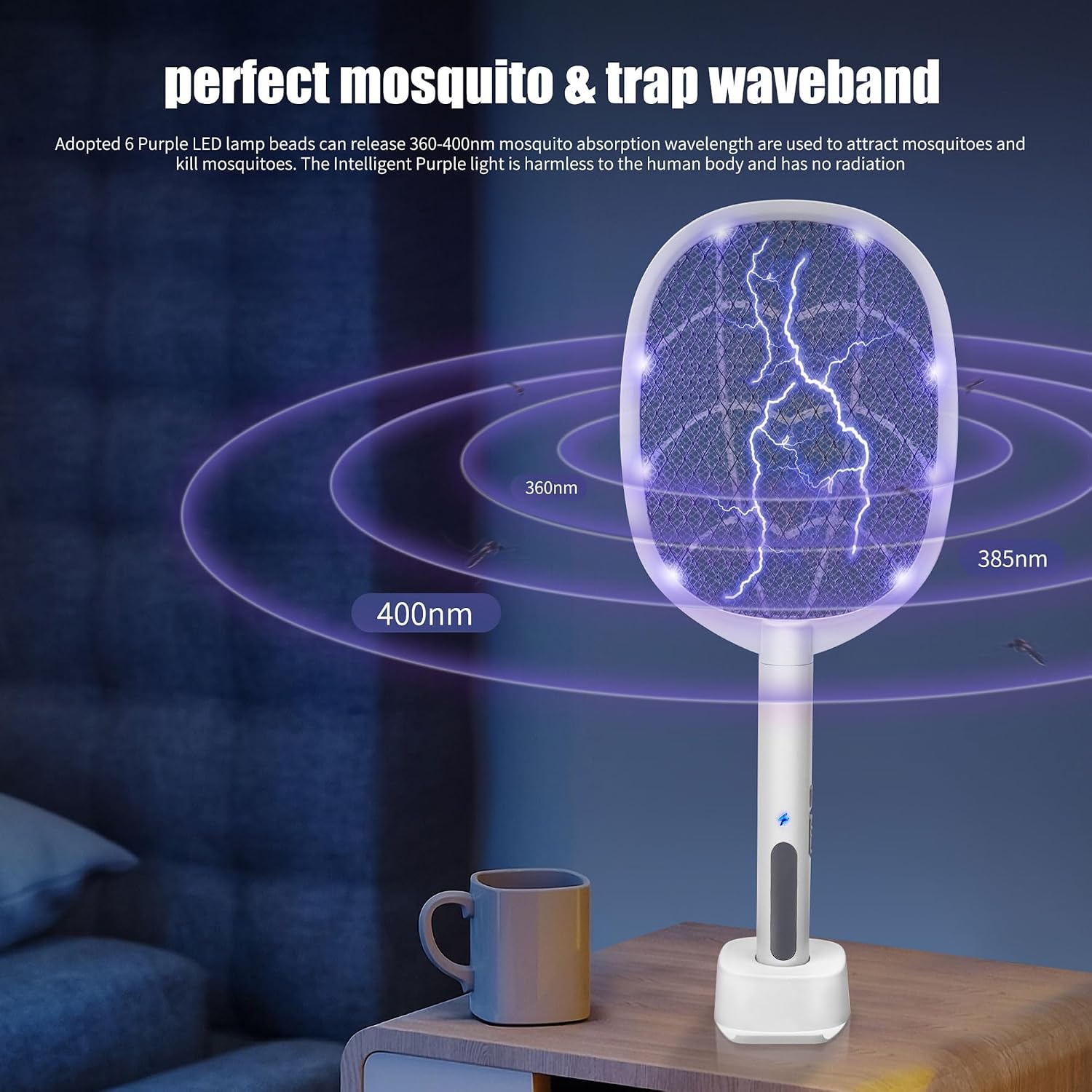 Lulu Home 2-In-1 Electric Bug Zapper Racket, 4000V High Voltage Led Lighted Handheld Mosquito Swatter With 3 Layer Safety Mesh, Usb Charging Portable Fly Killer Racquet For Indoor Outdoor Use