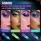 Susikeki 4Pcs Chameleon Metallic Eyeshadow & Eyeliner Gel Pencil Set – Multichrome Shifting Colors Glitter Eye Makeup, Waterproof Long-Lasting Smudge-Proof Duochrome Pencil For Multi-Dimensional Looks