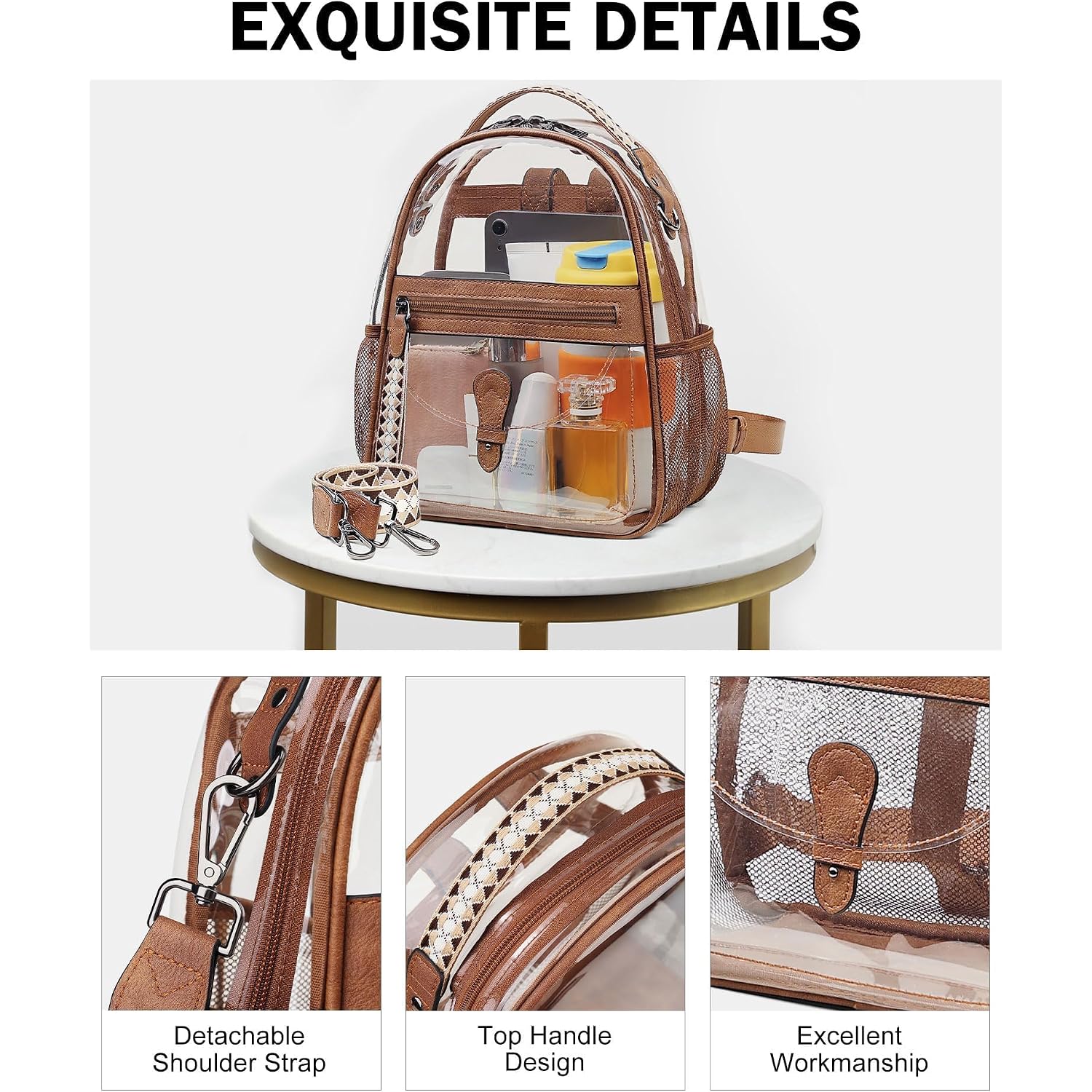Clear Small Backpack Purse For Women, Designer Transparent Shoulder Handbag, Pvc Mini Clear Bag For Stadium Approved
