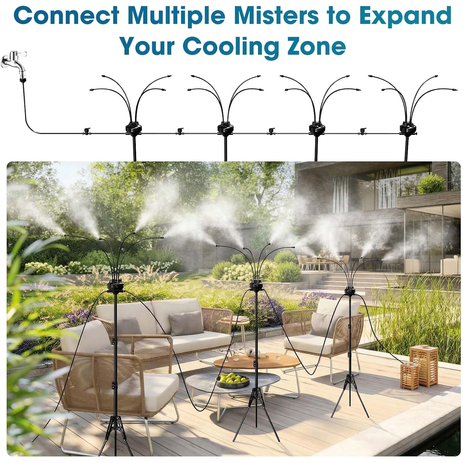 5.3Ft Standing Misters For Outside Patio,Misting Cooling System With 26.5Ft Water Line & 6 Brass Nozzles,Adjustable Height Portable Water Mister For Patio, Bbq, Pool, And Water Activities