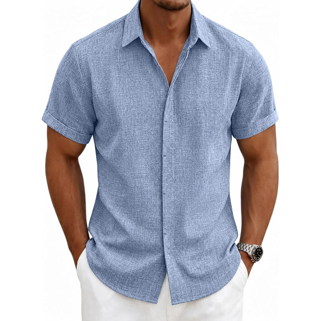 Mens Linen Shirts Short Sleeve Casual Shirt Button Down Summer Beach Vacation Tops Men Casual Dress Shirts Breathable