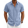 Mens Linen Shirts Short Sleeve Casual Shirt Button Down Summer Beach Vacation Tops Men Casual Dress Shirts Breathable
