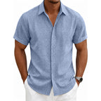 Mens Linen Shirts Short Sleeve Casual Shirt Button Down Summer Beach Vacation Tops Men Casual Dress Shirts Breathable