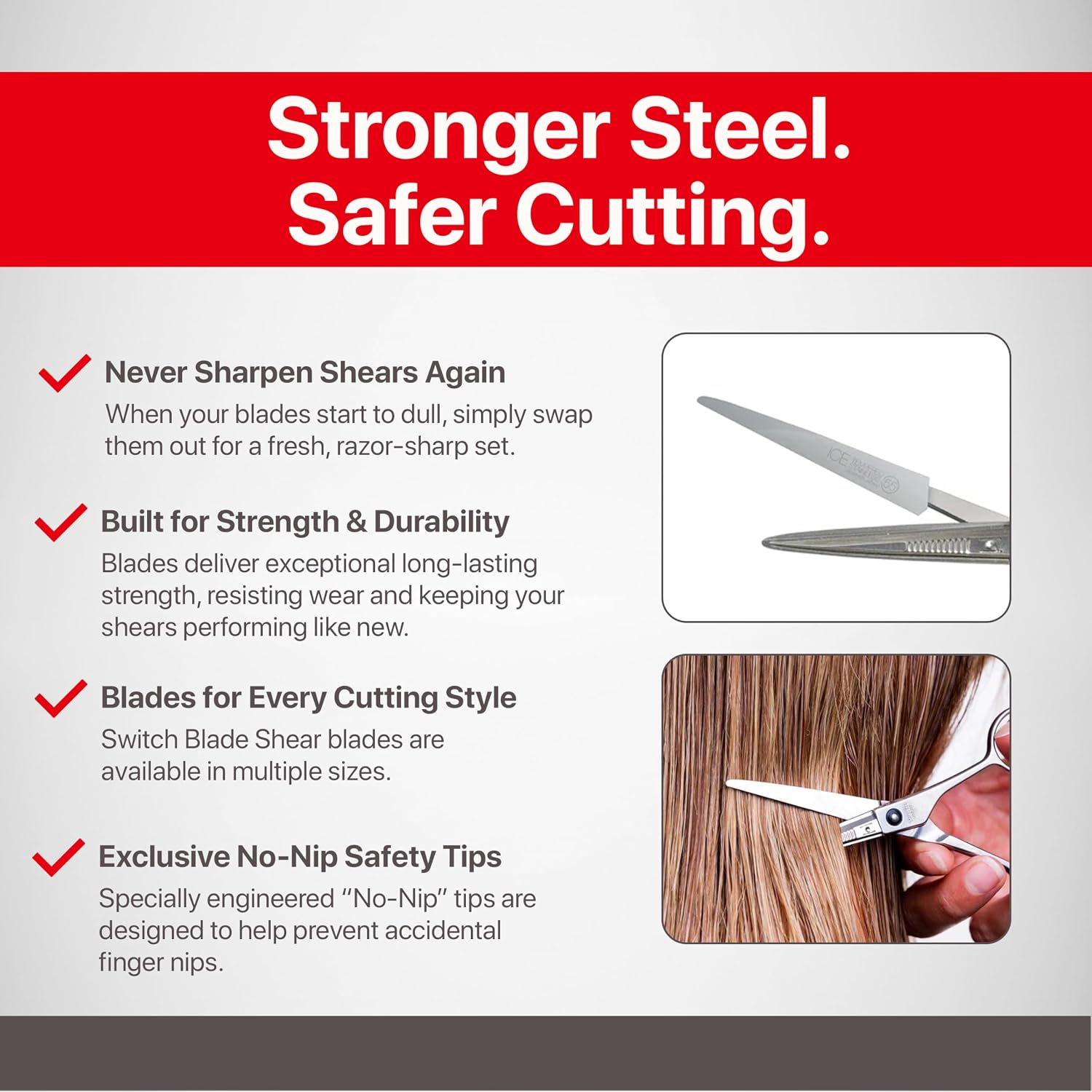 Feather - Switch-Blade Haircutting Shears Replacement Blades - Model 50/55 Scissors For Professional Stylists & Barbers - Stainless Steel - No-Nip Tip - Made In Japan
