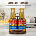 Rotating Coffee Syrup Organizer Hold 6 Bottles, Wood Coffee Syrup Rack For Countertop, Large Bottle Holder Stand For Bar Station, Turntable Wine Display Tray (Black - 6 Bottles)