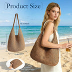 Beach Bags For Women Boho Straw Purse Summer Woven Shoulder Bag Handbag Crochet Mesh Tote Bag Vacation Purse