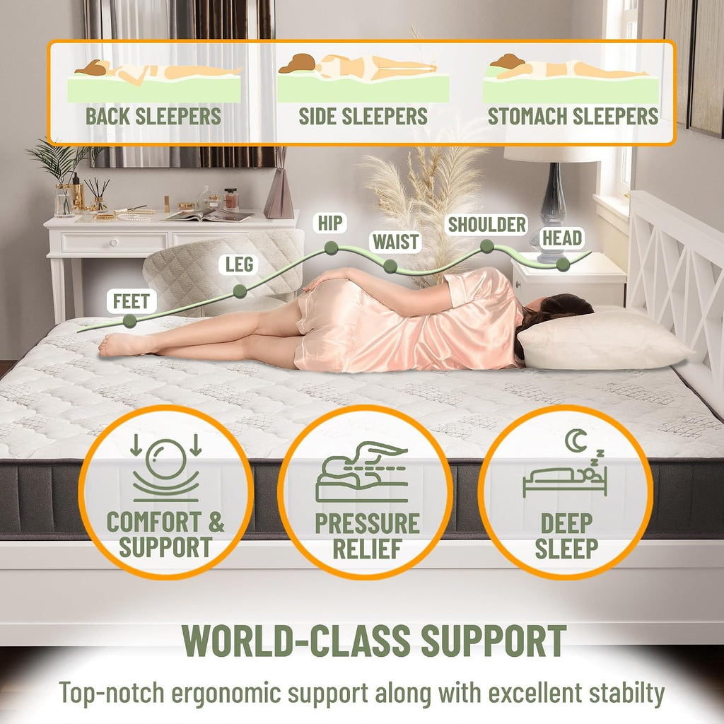 Ottomanson 9" Hybrid Twin Mattress - Firm - Made In Usa - Individually Pocketed Coils & Certipur-Us Foam - Fiberglass-Free - Bed In A Box