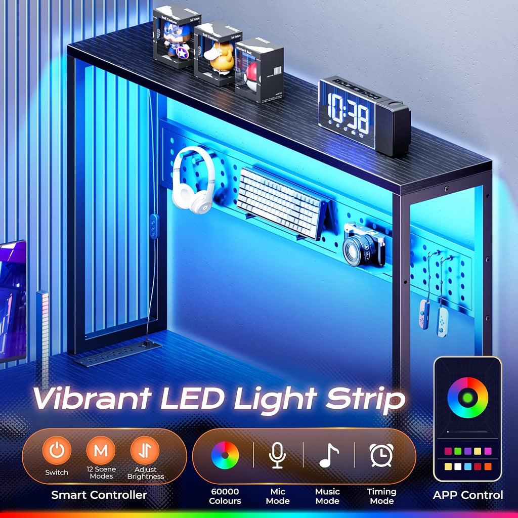 L Shaped Gaming Desk With Led Lights & Power Outlets, Reversible Computer Desk With Storage Shelves & Bag, Large Corner Home Office Desk With Pegboard For Work From Home, Black