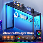 L Shaped Gaming Desk With Led Lights & Power Outlets, Reversible Computer Desk With Storage Shelves & Bag, Large Corner Home Office Desk With Pegboard For Work From Home, Black