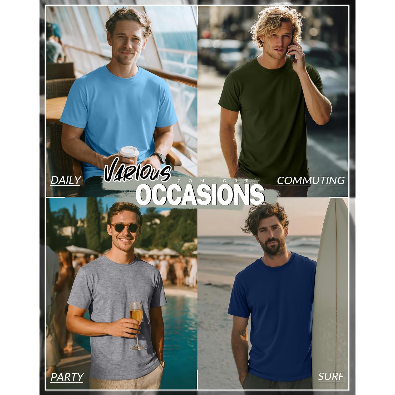 Ficerd 5 Pack Men'S Big And Tall Shirts Short Sleeve Cotton Tee Summer Crew Neck Oversize Top Loose Fit Shirt Multipack
