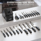 Amorston 22 Pieces Knife Set, Laser Engraved High Carbon Stainless Steel Knife Block Set, Full Tang Professional Kitchen Knife Set with Built-in Sharpener, Mothers Day Gifts for Kitchen
