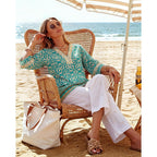 Bebonnie Womens 3/4 Sleeve Embroidered V Neck Boho Blouses Old Money Dressy Casual Tunic Tops