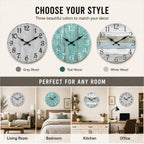 Wall Clock, Rustic Wall Clocks Battery Operated Silent Non Ticking, Country Round Wooden Clocks Farmhous Wall Decorative For Kitchen, Bathroom, Living Room (Gray 8 Inch)