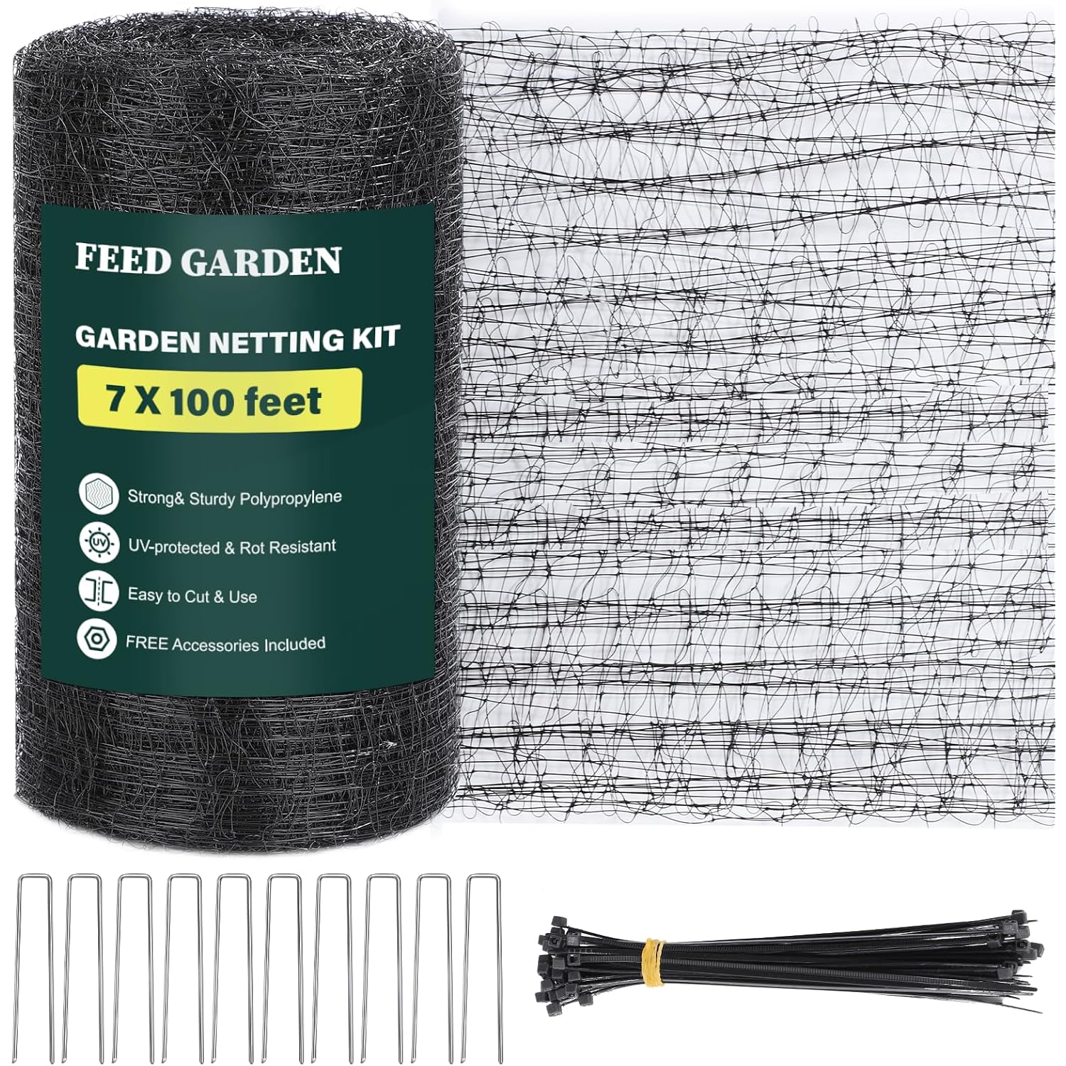 Deer Fence Netting Garden Netting Bird Netting - 7X100Ft Uv-Protected Garden Fence For Plant With 3/4" Fine Mesh - Includes 10 Stakes & 50 Zip Ties For Easy Installation