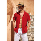 Coofandy Men'S Cuban Guayabera Shirt Short Sleeve Button Down Shirts Casual Summer Beach Linen Shirts