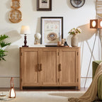 Joaxswe Sideboard Buffet Cabinet With Storage, 46" Arc-Shaped Credenza With 3 Doors & Adjustable Shelves, Mid Century Modern Coffee Bar Cabinet For Kitchen, Living Room, Entryway, Darkwood