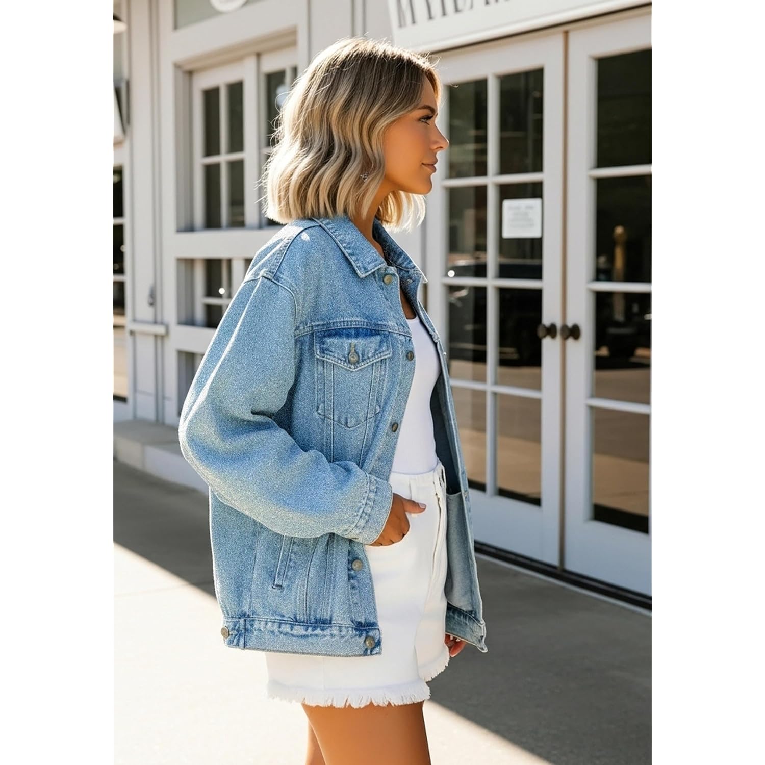 Oversized Denim Jacket Women - Trendy Drop Shoulder Jean Jacket - Loose Fit Boyfriend Style Nashville Outfits For Women