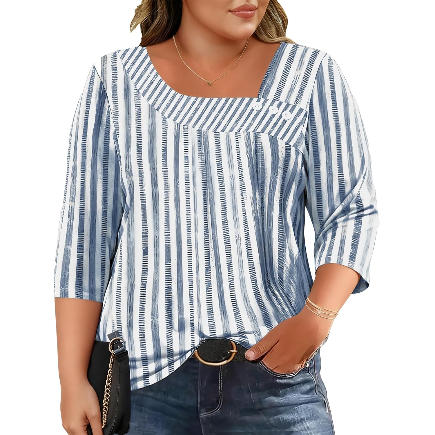 Lomon Womens Plus Size Tops 3/4 Length Sleeve T Shirts Asymmetrical Neck Blouses For Women Fashion 2026