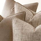 Khaki 4 Pack Throw Pillow Covers - Chenille & Velvet Set With Piping, Farmhouse Textured Design Cushion Cases For Couch Sofa Bed (18X18 Inch, No Insert)