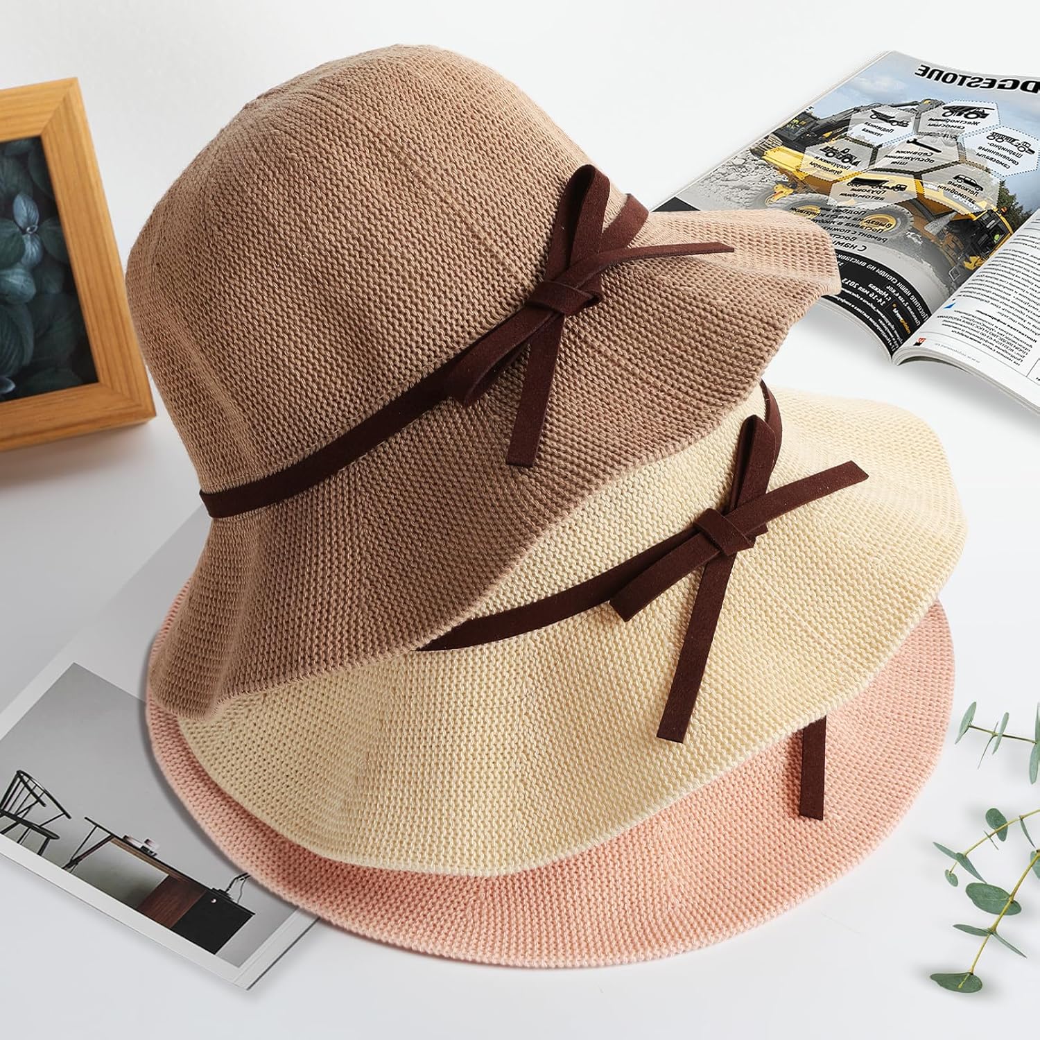 Sun Beach Hats for Women, Summer UPF 50+ UV Sun Protection Wide Brim Woven Hat Foldable Packable Knitted Cap