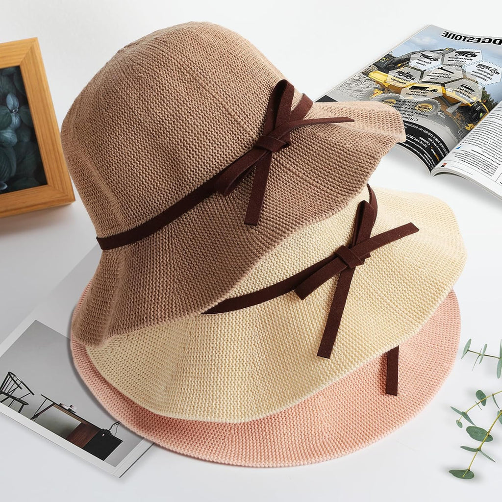Sun Beach Hats for Women, Summer UPF 50+ UV Sun Protection Wide Brim Woven Hat Foldable Packable Knitted Cap