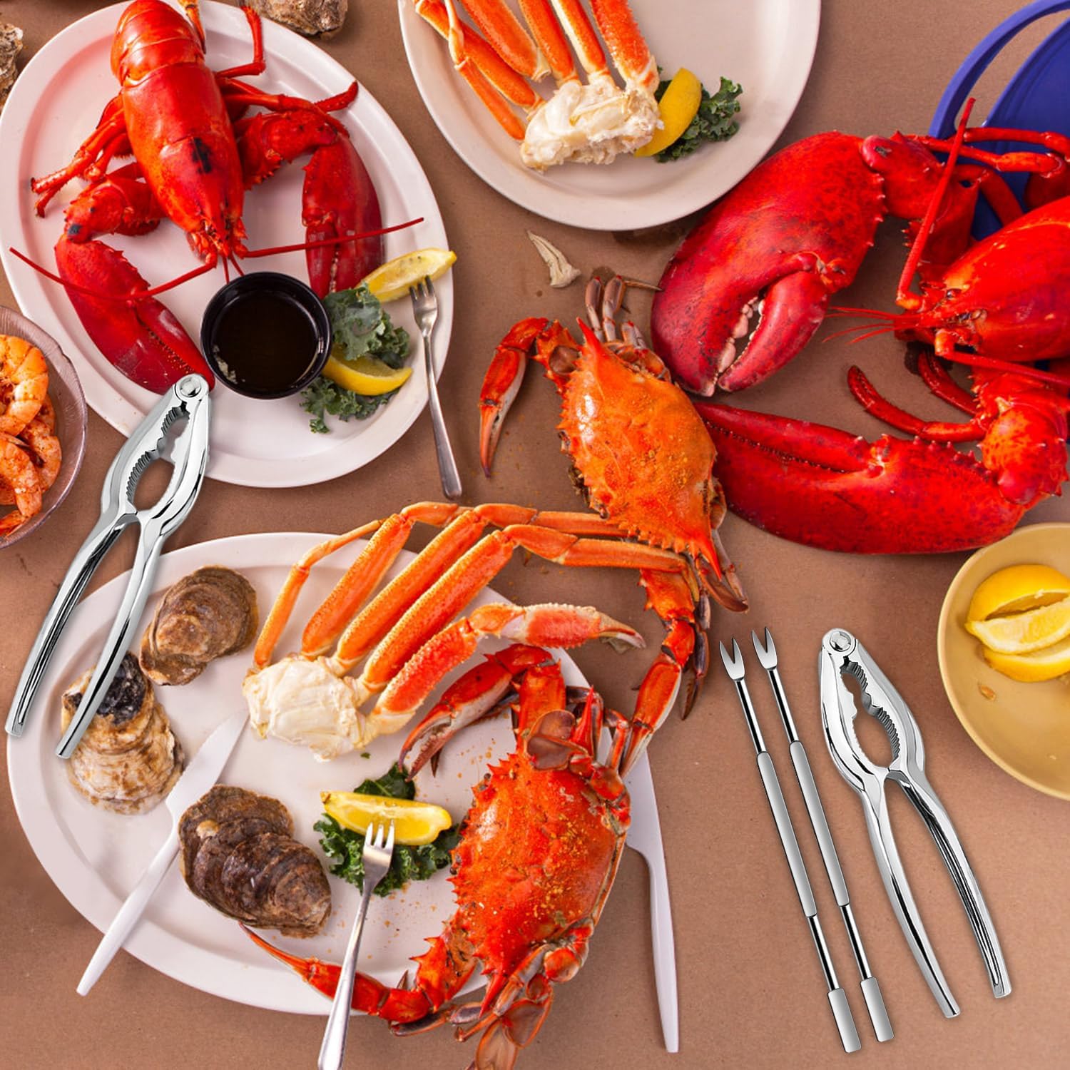 8 Pcs Crab Lobster Crackers And Picks Set, Crab Leg Cracker Tools, Seafood Crackers & Nut Cracker Set, Crab Eating Tool For Boil Supplies