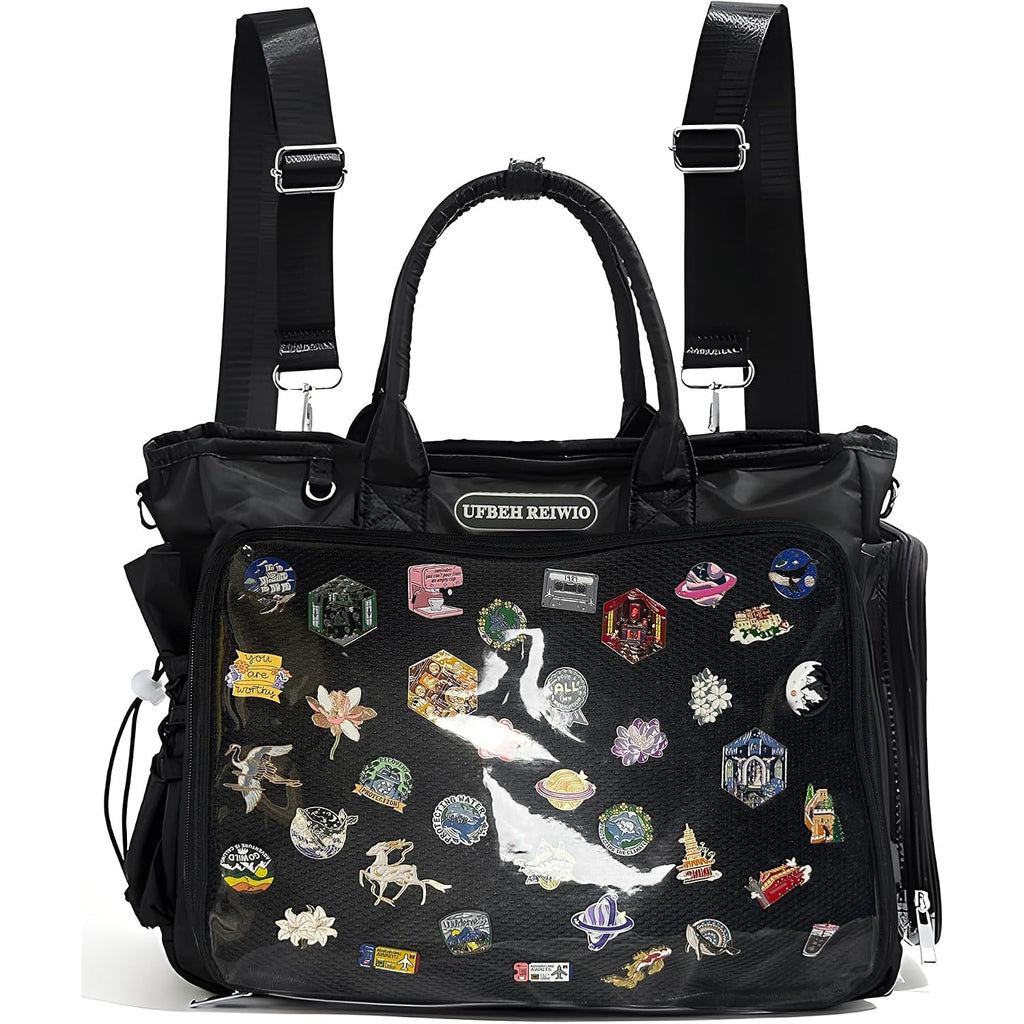 Large Ita Backpack Shoulder Tote Bag Crossbody Handbags With Insert,Kawaii Ita Purse,For Pin Display,Kpop Fan Anime (Pins Not Included) (Black)