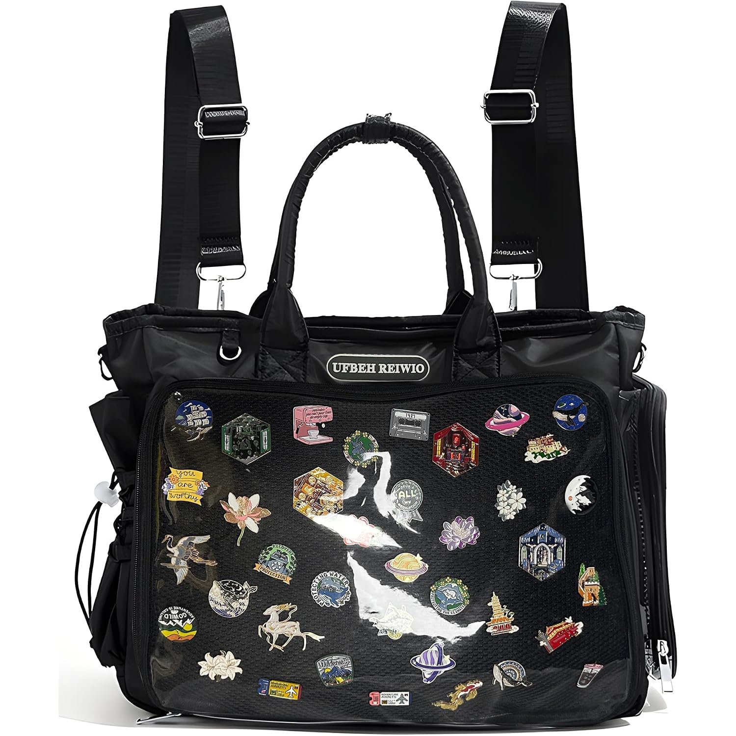 Large Ita Backpack Shoulder Tote Bag Crossbody Handbags With Insert,Kawaii Ita Purse,For Pin Display,Kpop Fan Anime (Pins Not Included) (Black)