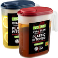 2-Pack Oval Slim Plastic Pitchers With Lids – 1 Gallon, Flip-Top Pivot Spout, Well-Gripped Handle, Water Jug, With Measuring Option, Ideal for Water, Juice & Iced Tea (Blue & Red) BPA Free