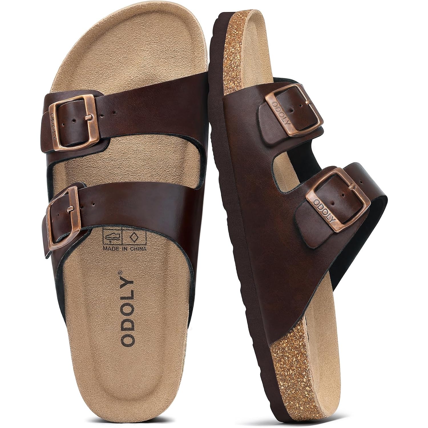 Odoly Men'S Cork Footbed Slide Sandal, Arch Support Summer Outdoor Sandals With Adjustable Buckle For Men