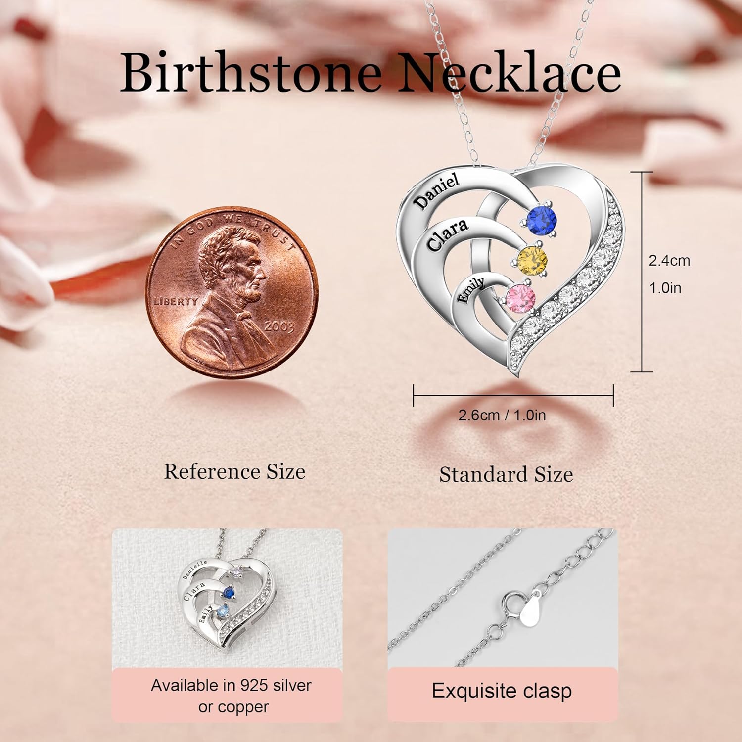Easycosy Custom Name Necklace with Birthstones Mothers Day Gifts for Mom, Wife, Customized Promise Necklace Heart Pendant with Engraved 2-6 Names - Birthday Jewelry Gifts for Women Grandma Her