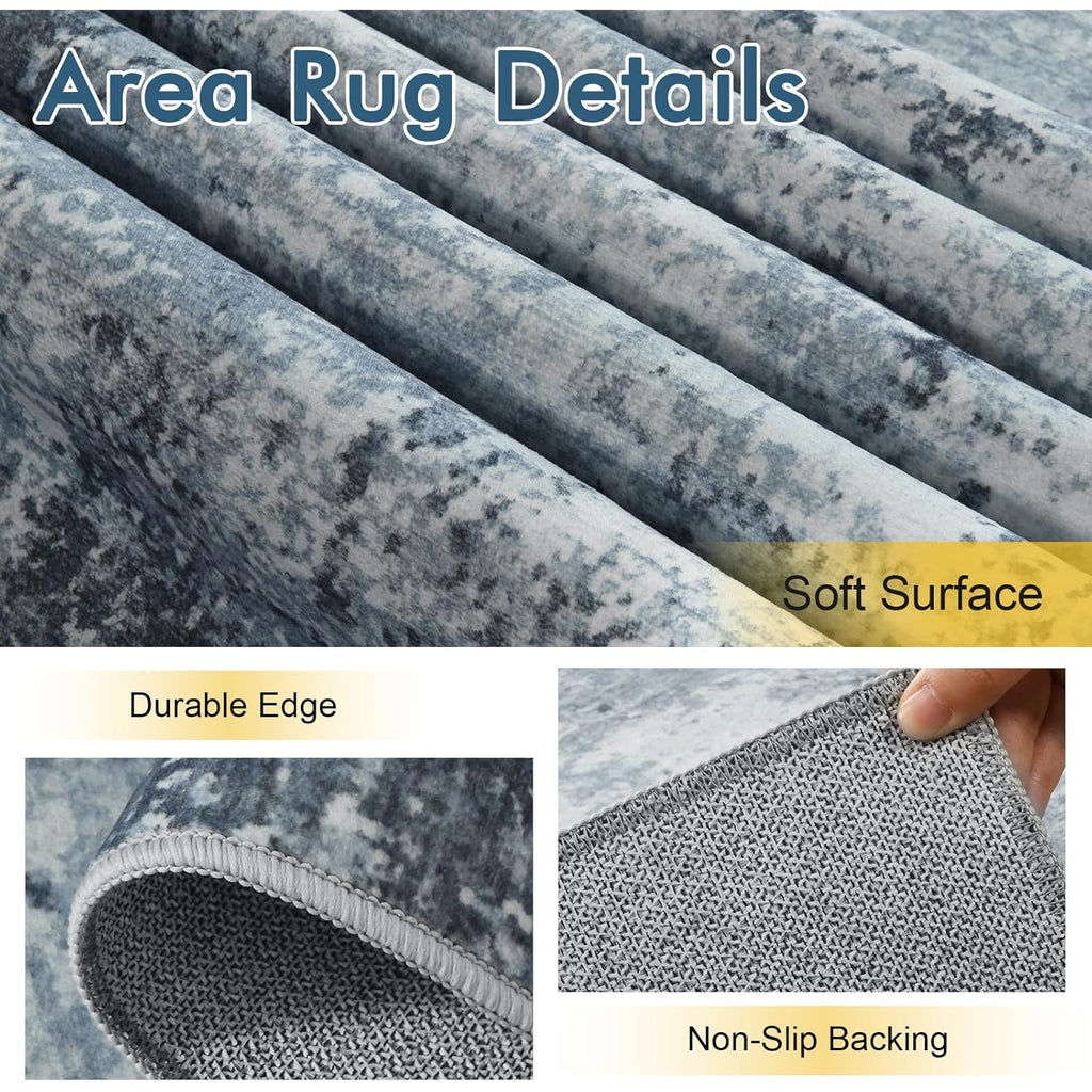 6x9 Ft Large Area Rugs for Living Room, Soft Non-Slip Washable Rugs Modern Abstract Pattern Carpet for Bedroom Indoor Floor Nursery Home Decor (Blue)